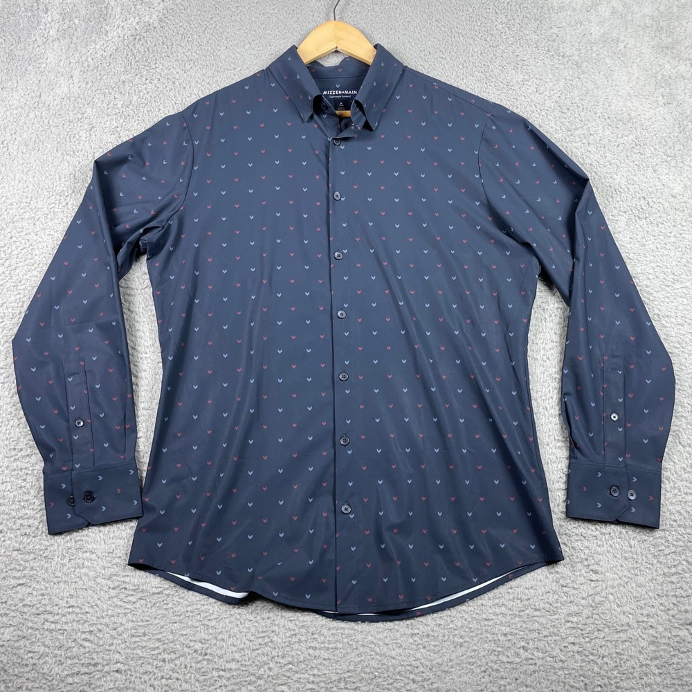 Mizzen+Main‎ Shirt Mens Medium Navy Leeward Lightweight Trim Fit Stretch Preppy